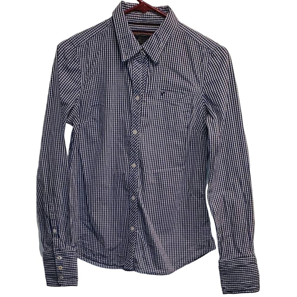 American Eagle Plaid Checkered Slim Fit Button Down Long Sleeve Shirt Size 8